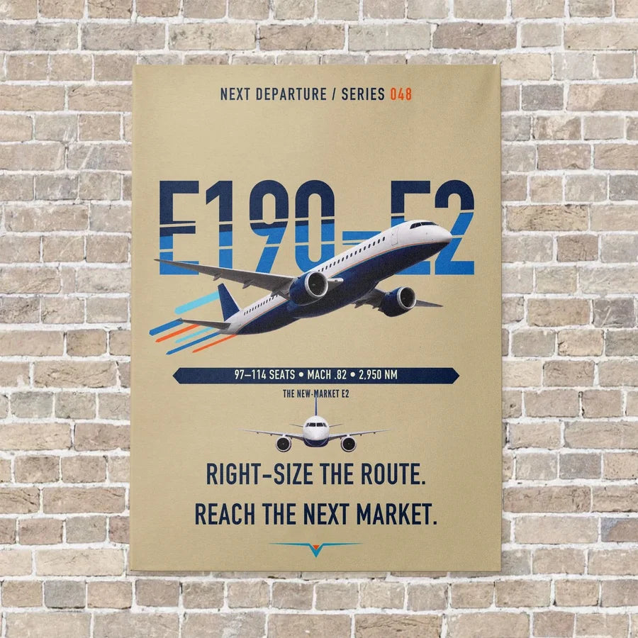 Embraer E190-E2 vertical canvas print - no frame - beige background