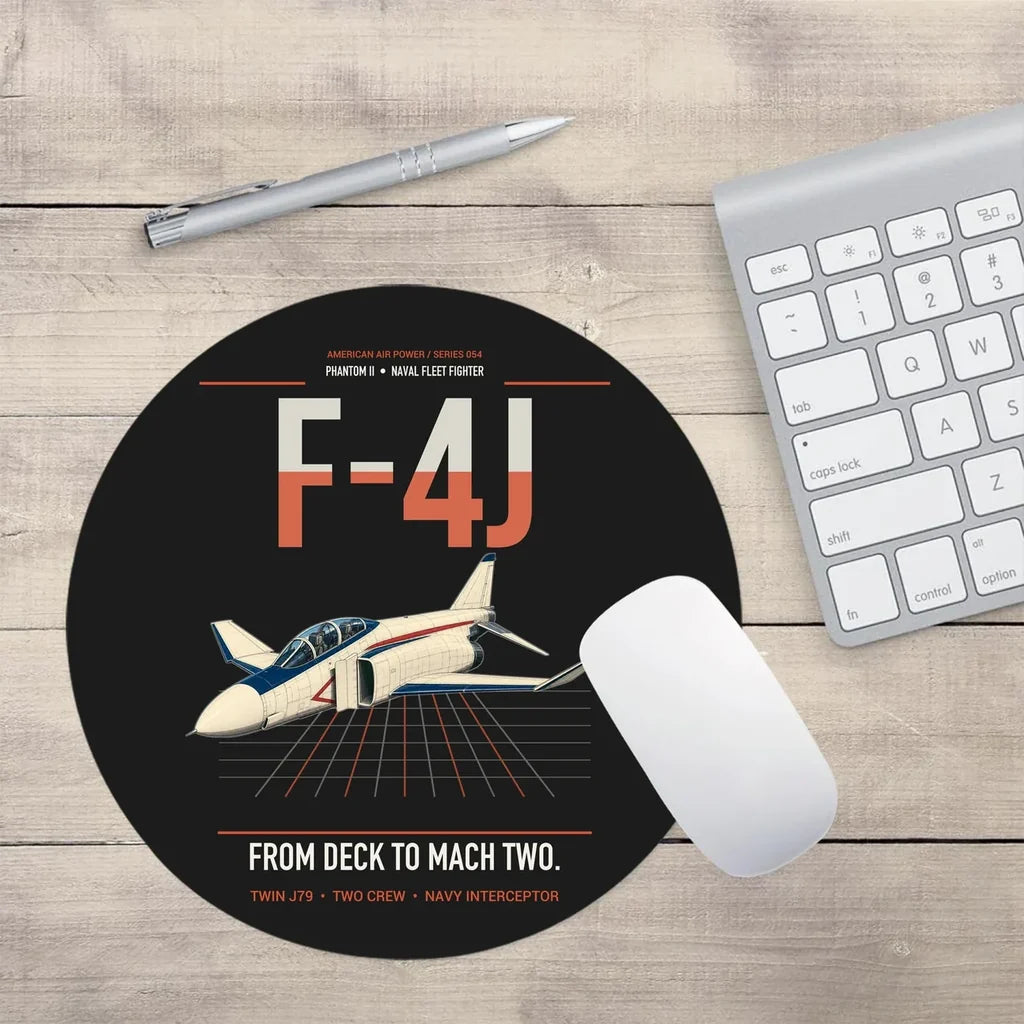 F-4J Phantom II design on black round mouse pad