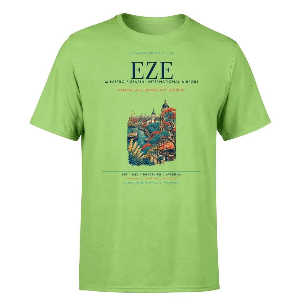 Buenos Aires Airport (EZE) T-Shirt single-side front print in Light Green | buenos-aires-eze-airport-double-side-t-shirt