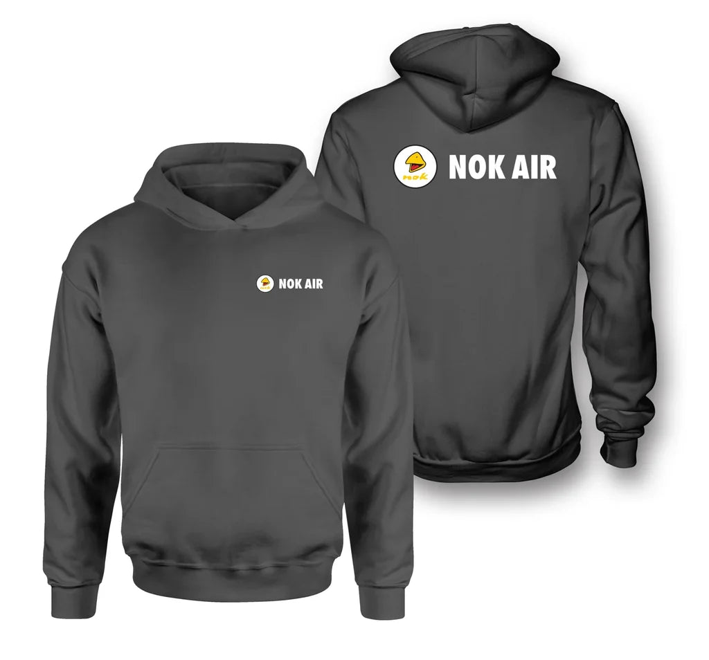 Nok Airlines logo on dark gray double side hoodie