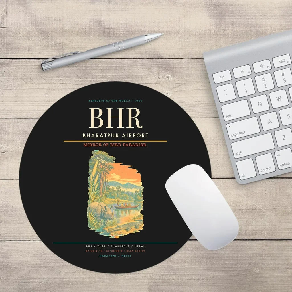 Bharatpur Airport (BHR) design on black round mouse pad