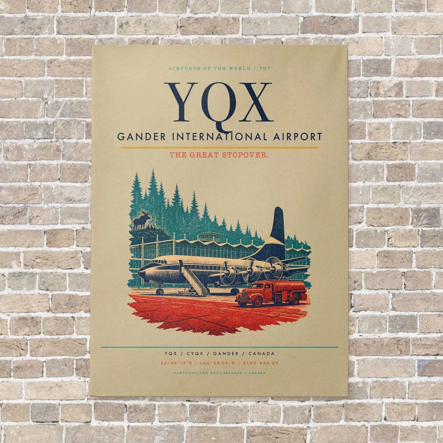 Gander International Airport YQX vertical canvas print - no frame - beige background