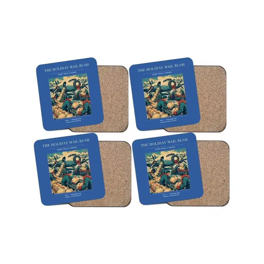 The Holiday Mail Rush - Designed Coasters design on blue 4-pieces-set