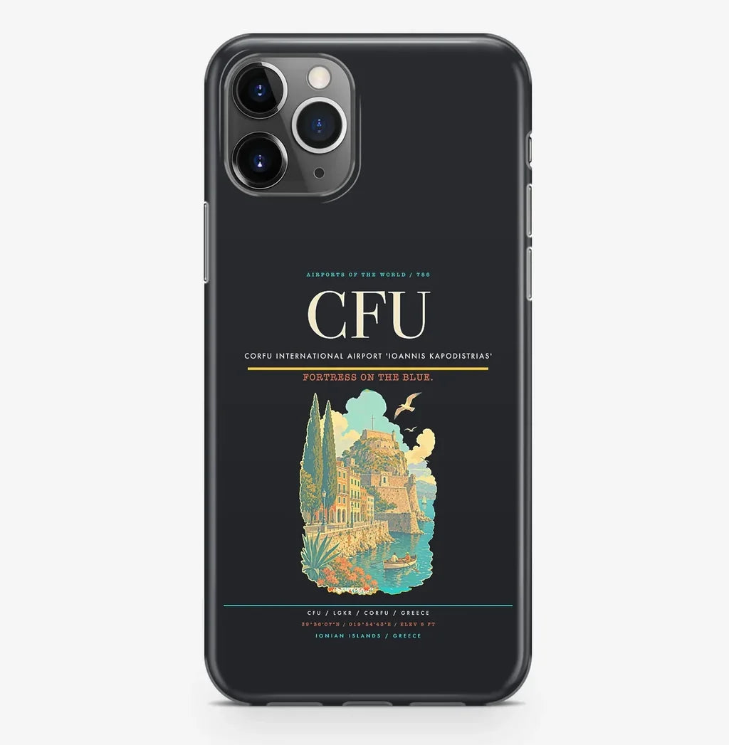 Corfu Airport (CFU) design on black iPhone 16 Pro MagSafe case