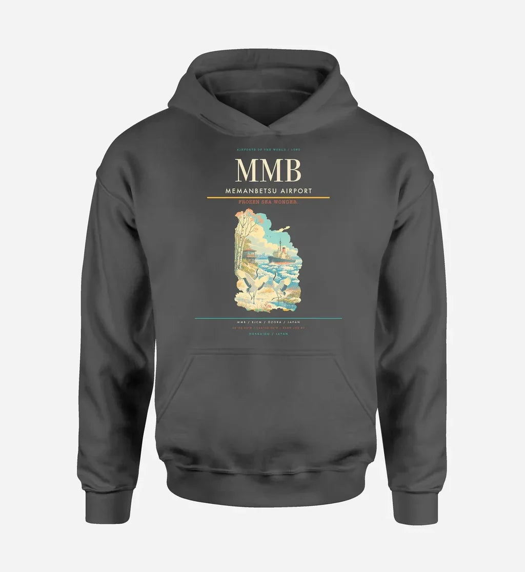 Memanbetsu Airport (MMB) design on dark gray hoodie single-side print