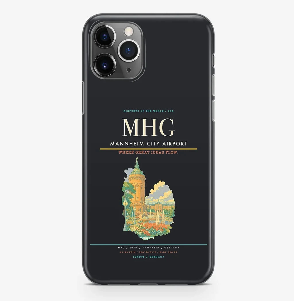 Mannheim Airport (MHG) design on black iPhone 16 Pro MagSafe case