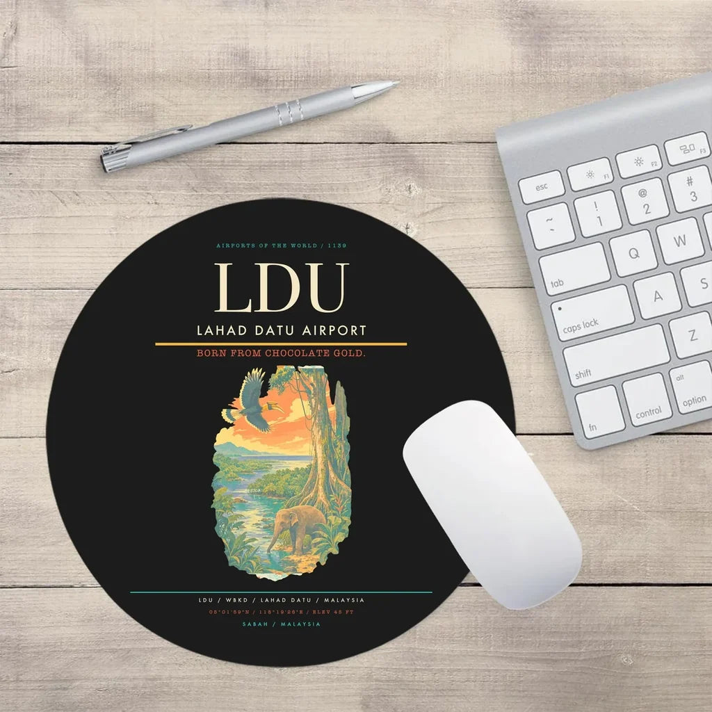 Lahad Datu Airport (LDU) design on black round mouse pad