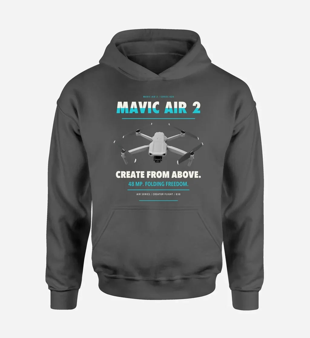 DJI Mavic Air 2 design on dark gray hoodie single side