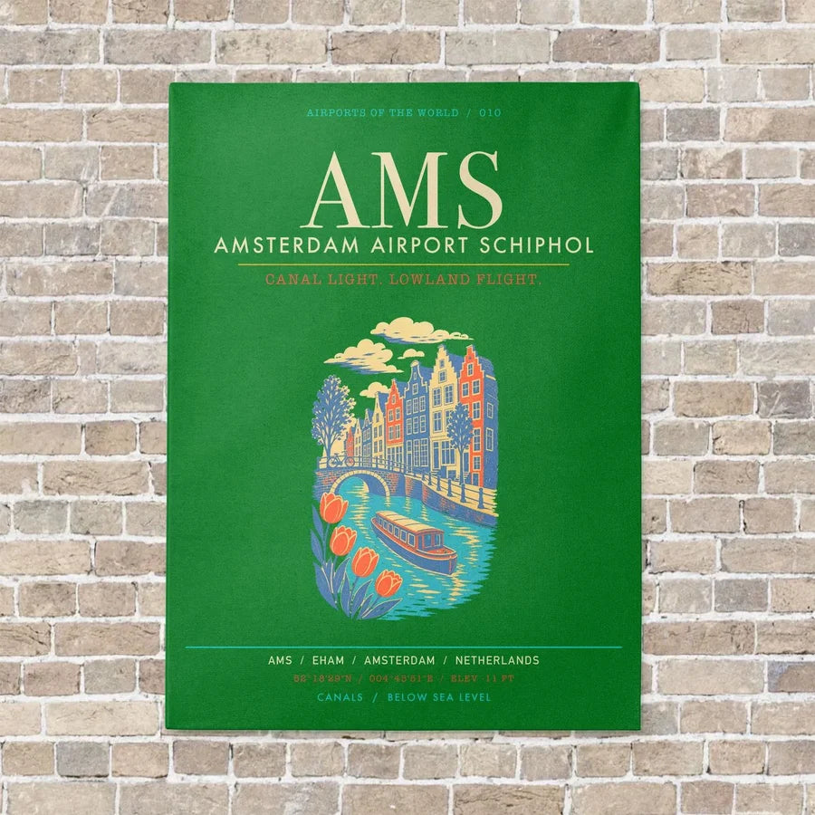 Amsterdam Airport Schiphol AMS - Canvas Framed - Green