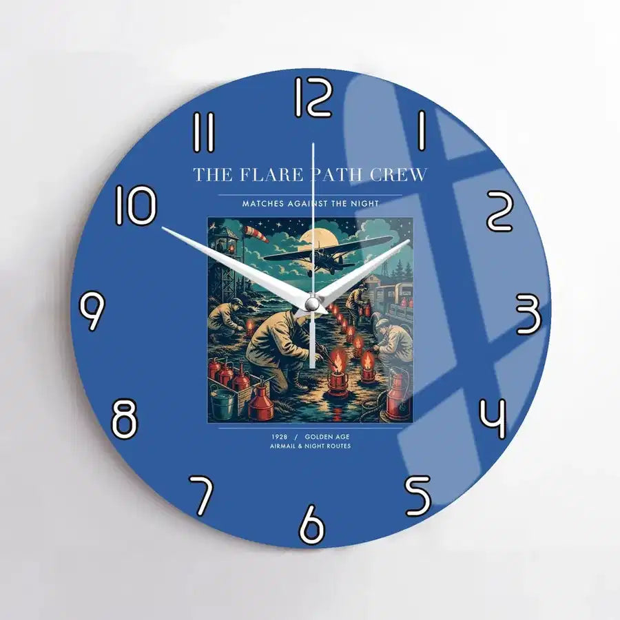 VINTAGE G4252 - The Flare Path Crew - Designed Wall Clocks design on blue no-frame