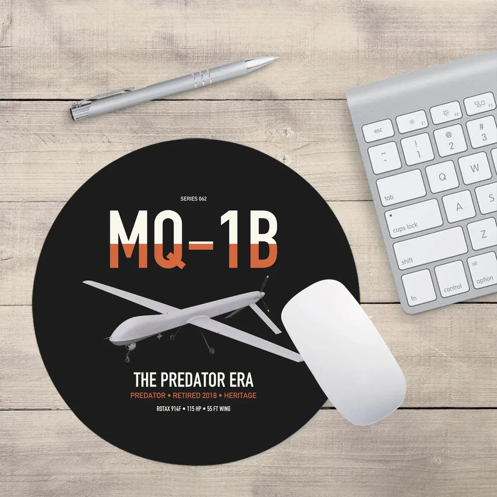 MQ-1B Predator design on black round mouse pad