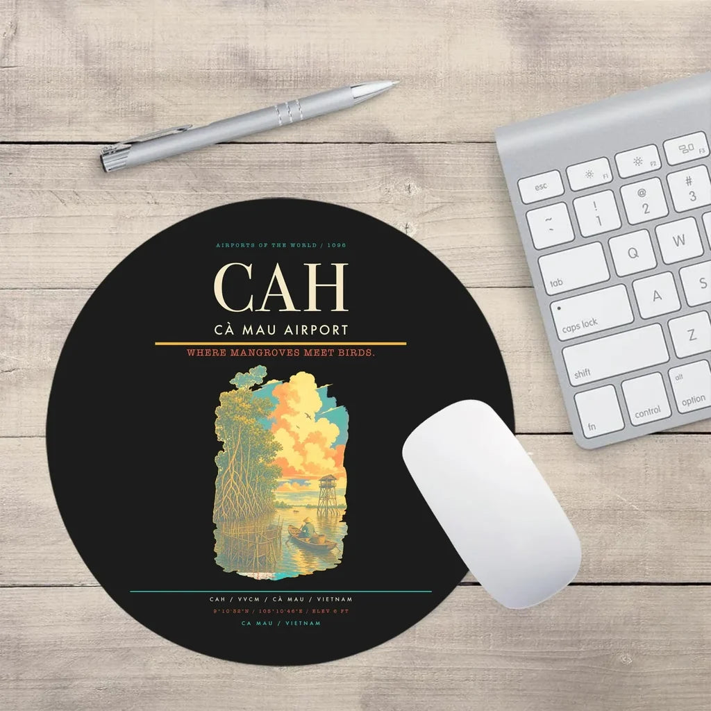 Cà Mau Airport (CAH) design on black round mouse pad