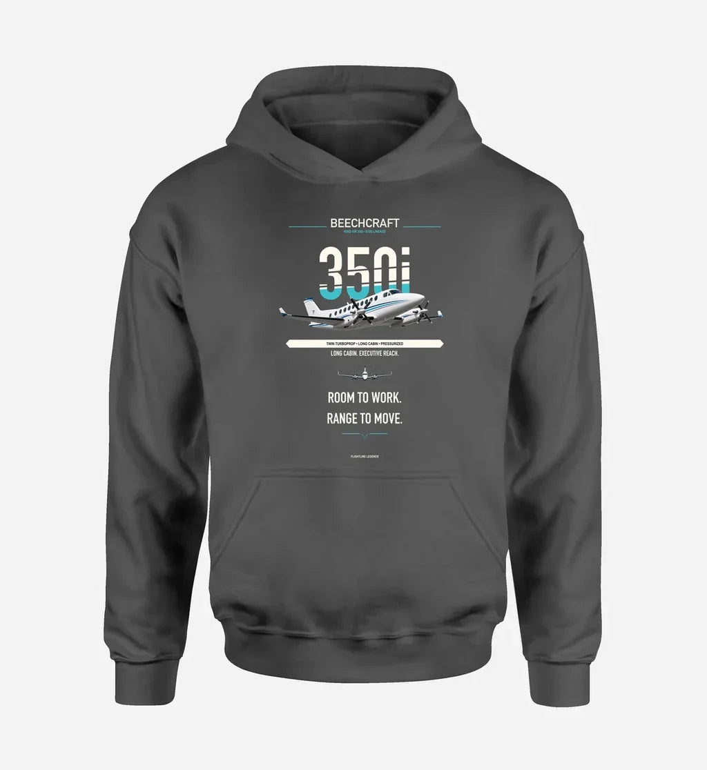King Air 350i design on dark gray hoodie single side