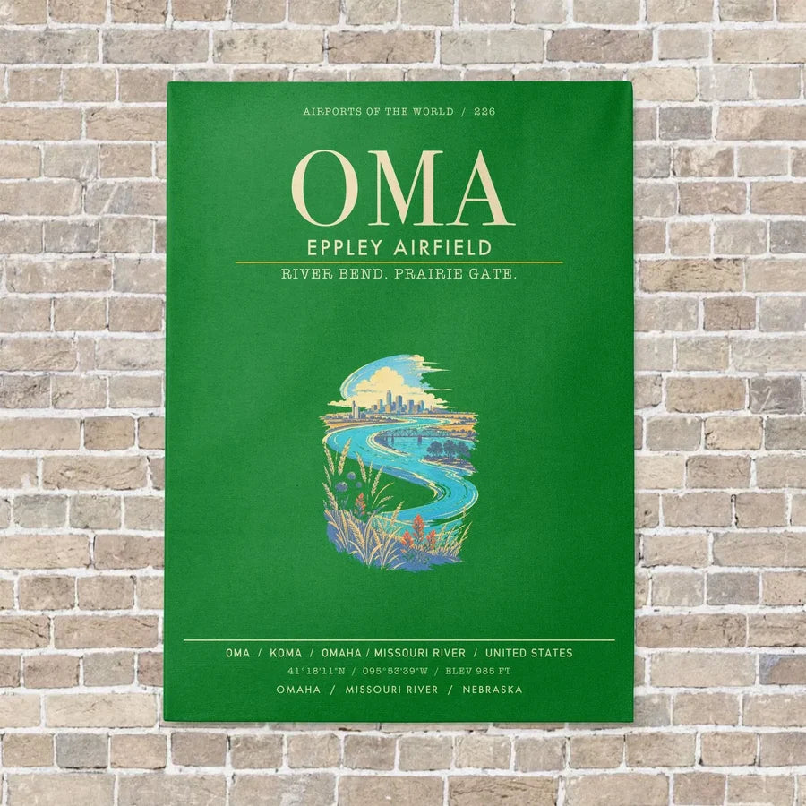 Omaha Eppley Airfield OMA - Canvas Framed - Green