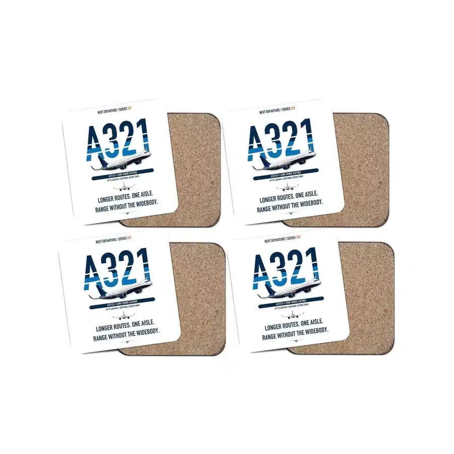 Airbus A321LR design on white 4 pieces set coaster