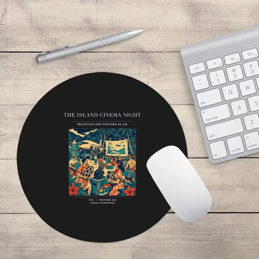 VINTAGE G4442 - The Island Cinema Night - Designed Mouse Pads design on black round