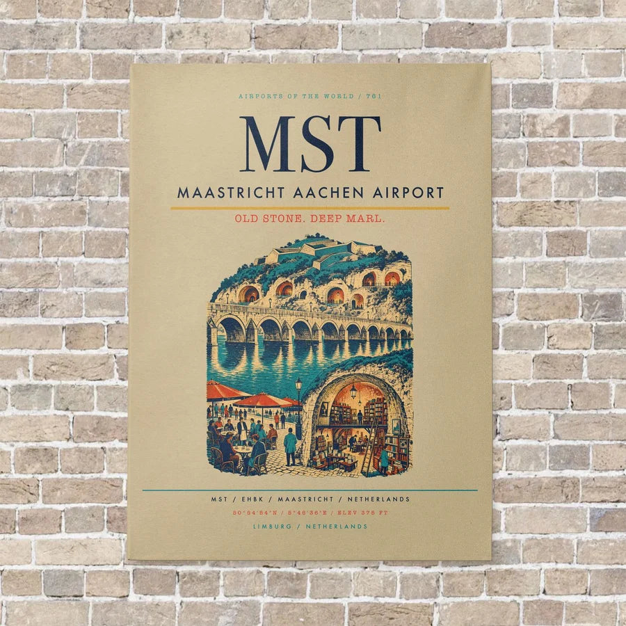 Maastricht Aachen Airport MST vertical canvas print - no frame - beige background