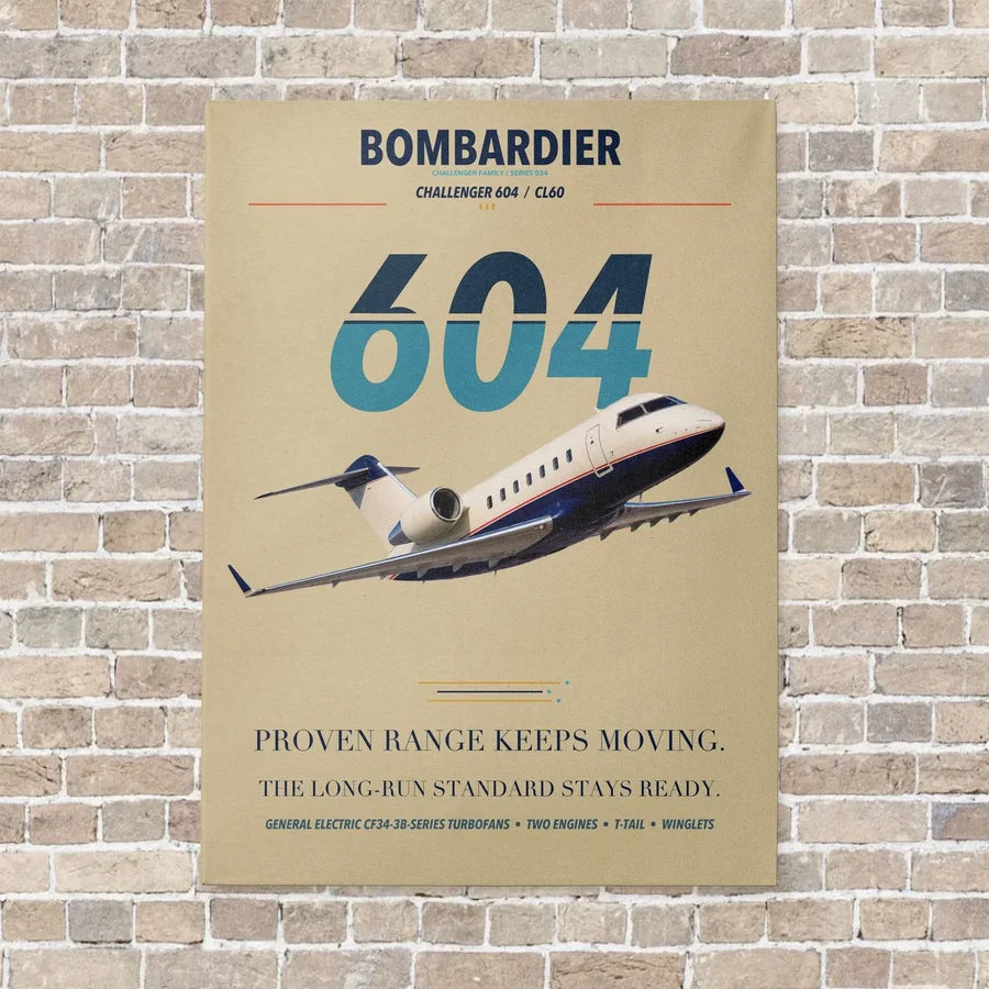 Bombardier Challenger 604 vertical canvas print - no frame - beige background