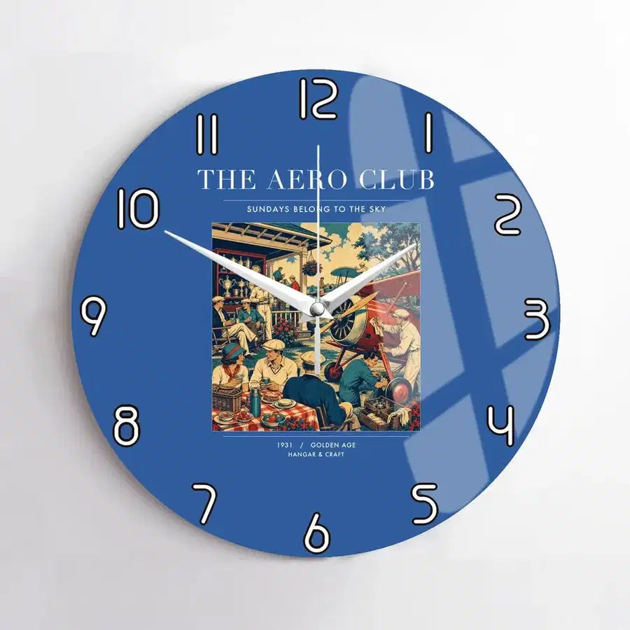 VINTAGE G4047 - The Aero Club - Designed Wall Clocks design on blue no-frame