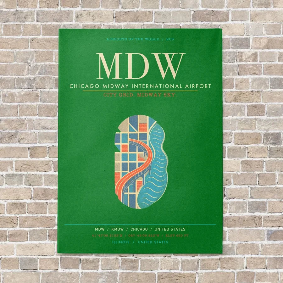 Chicago Midway International Airport MDW - Canvas Framed - Green