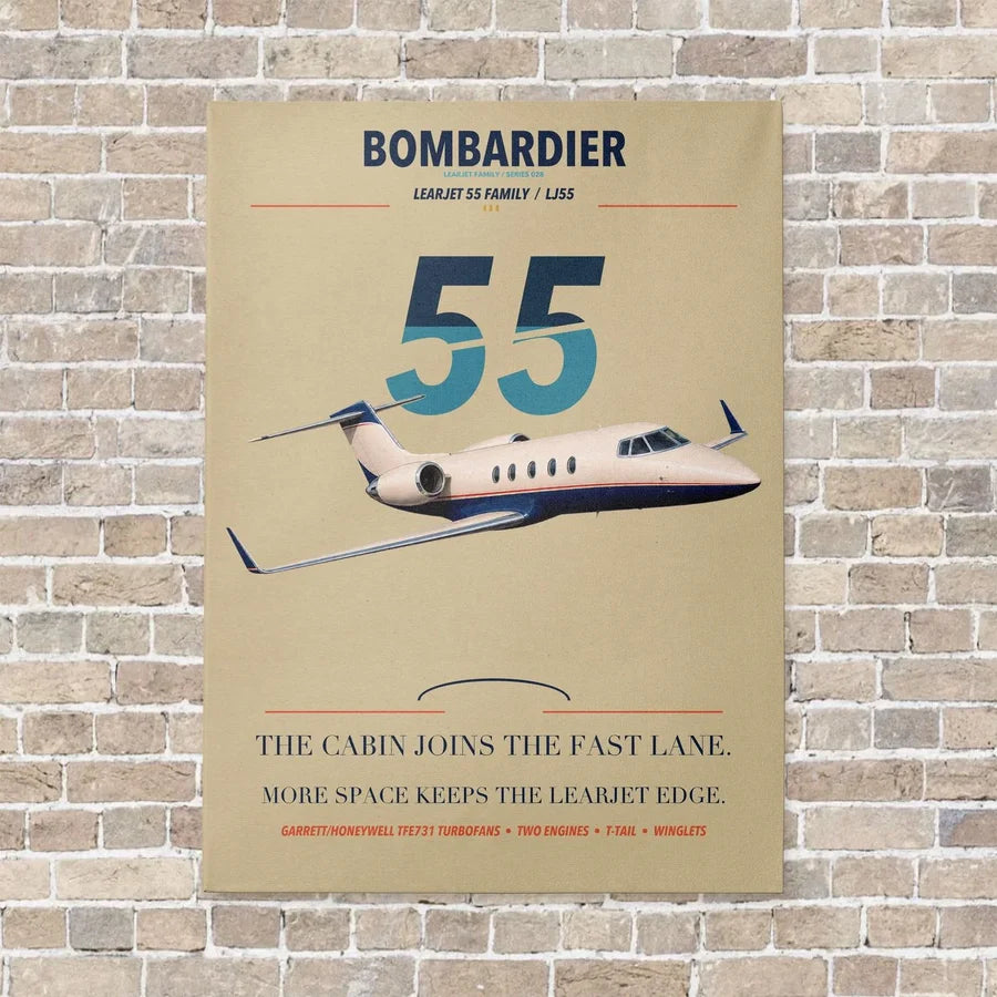 Bombardier Learjet 55 vertical canvas print - no frame - beige background