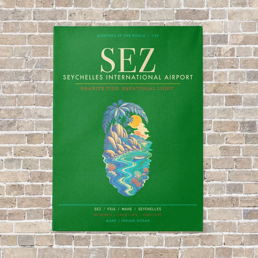 Seychelles International Airport SEZ - Canvas Framed - Green