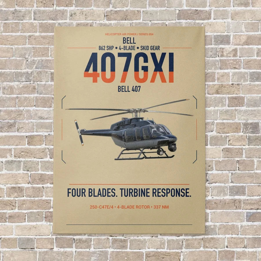 Bell 407GXi vertical canvas print - no frame - beige background
