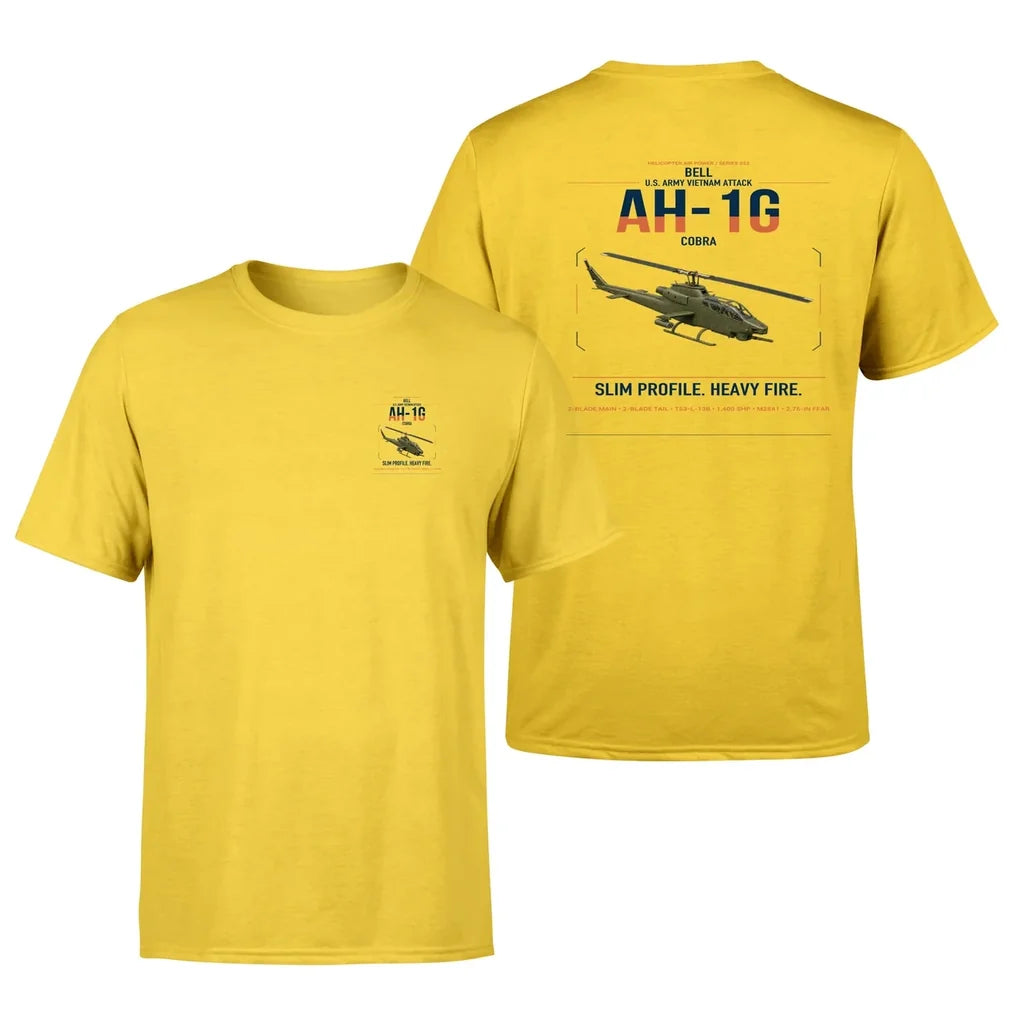Bell AH-1G Cobra design on yellow t-shirt, double-side print