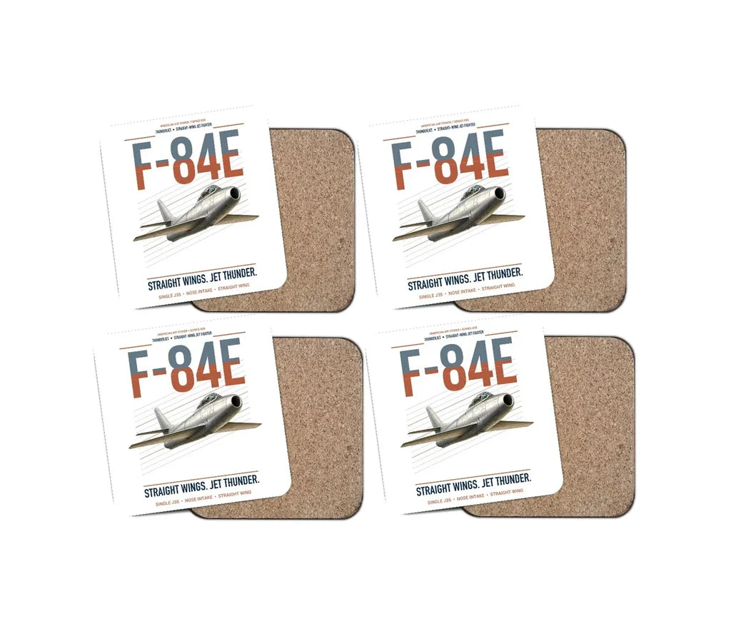 F-84E Thunderjet design on white 4 pieces set coaster