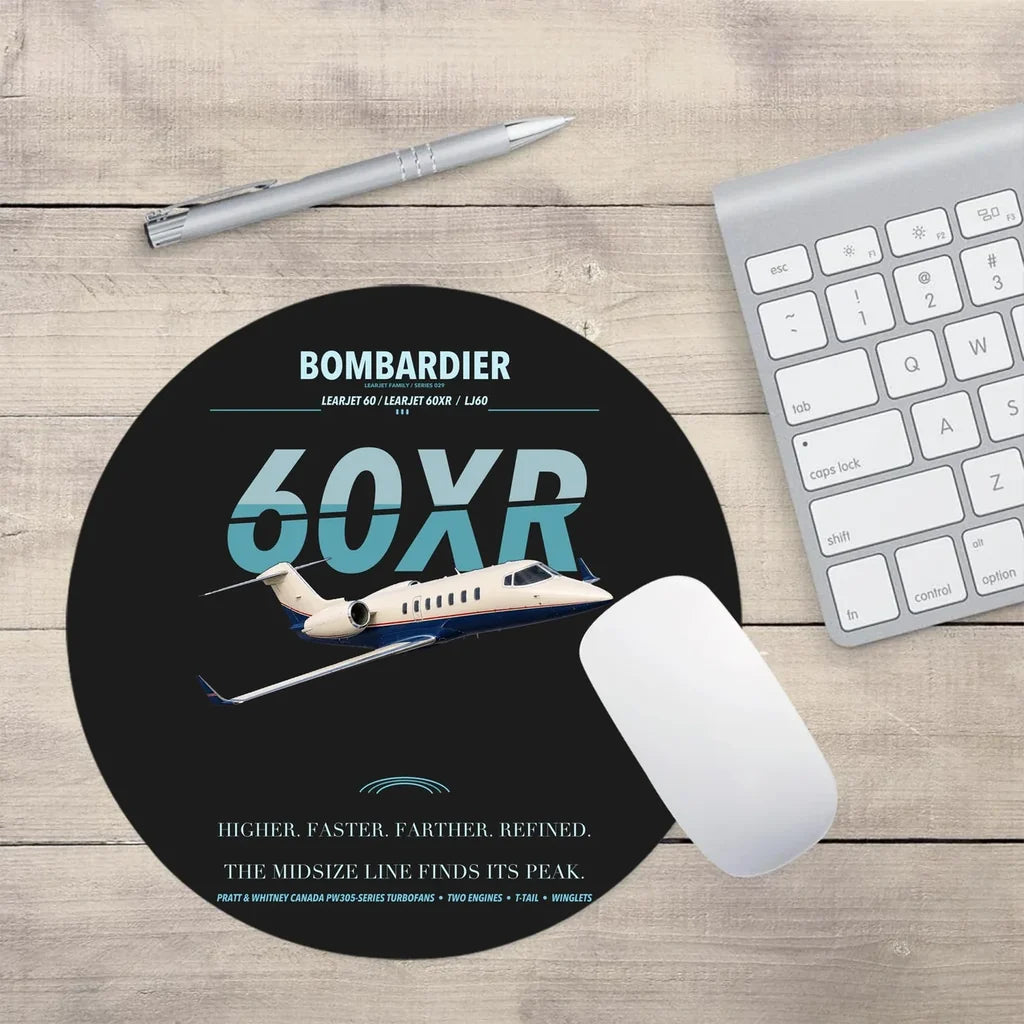 Bombardier Learjet 60XR design on black round mouse pad