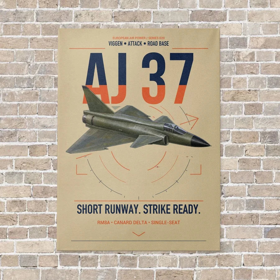 Saab AJ 37 Viggen vertical canvas print - no frame - beige background