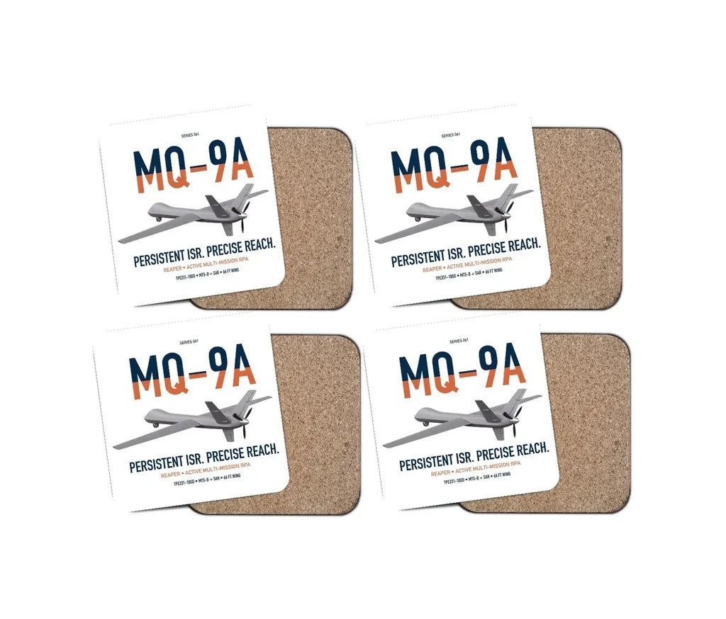 MQ-9A Reaper design on white 4 pieces set coaster