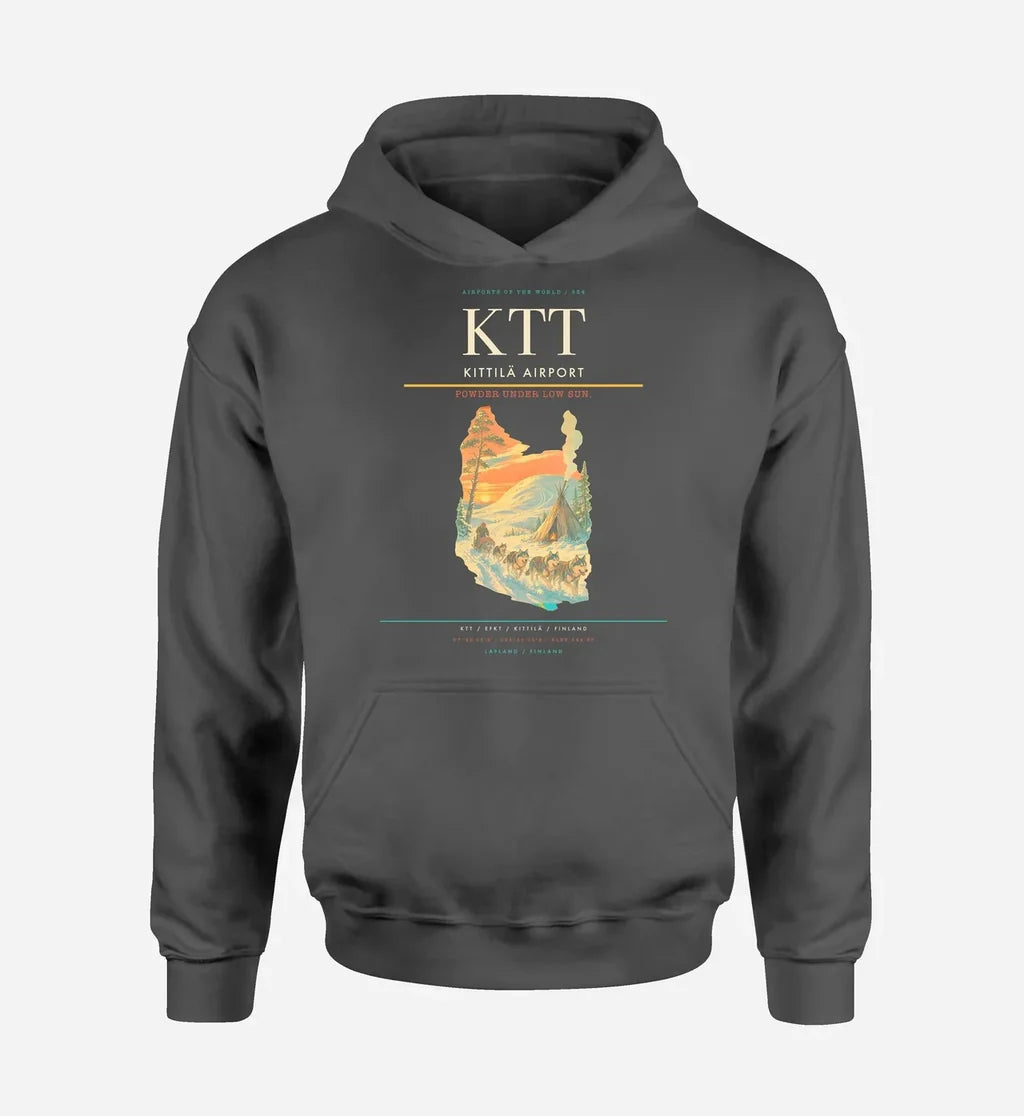Kittilä Airport (KTT) design on dark gray hoodie single-side print