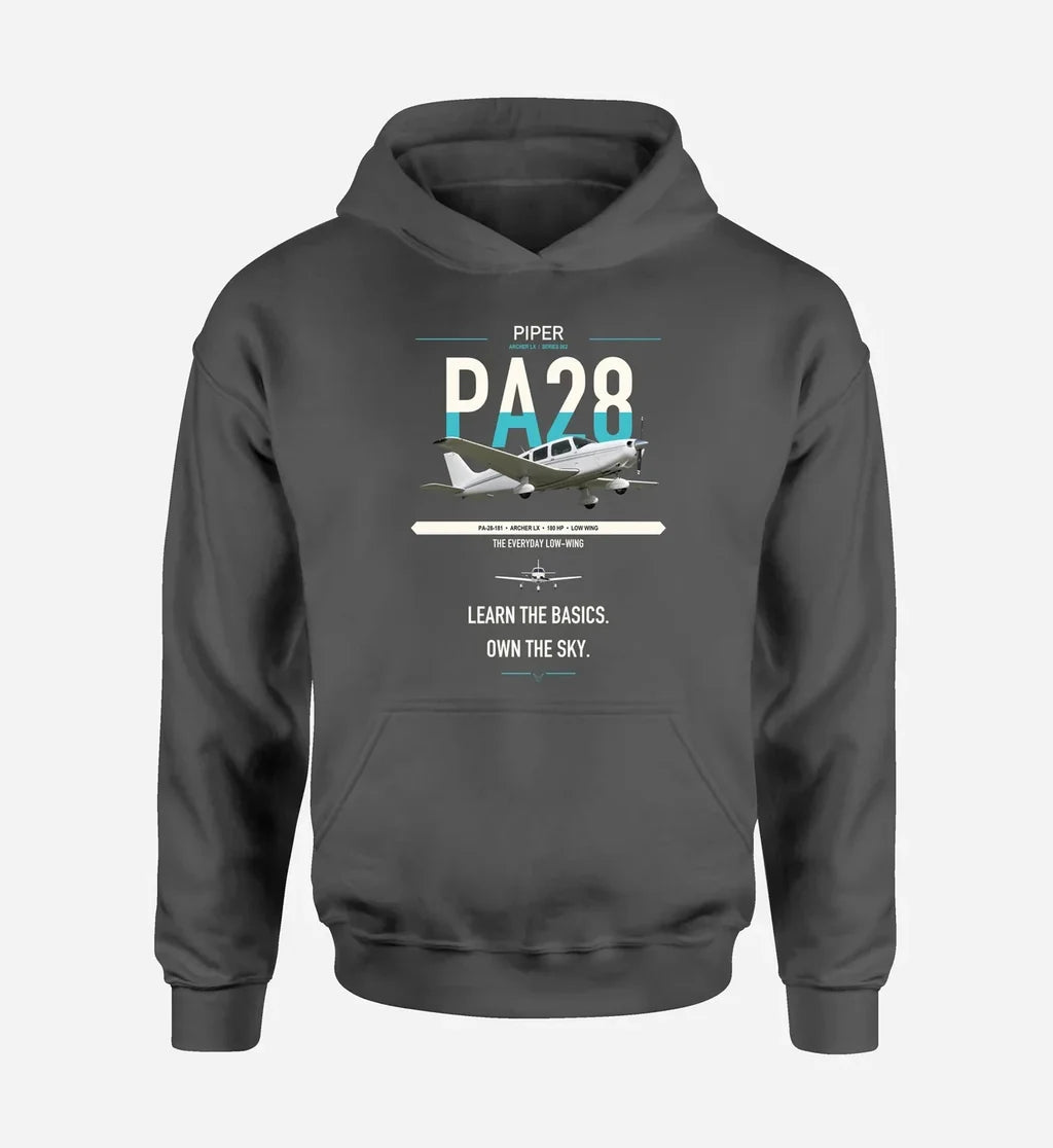 Piper PA-28-181 Archer LX design on dark gray double-side hoodie, single-side print