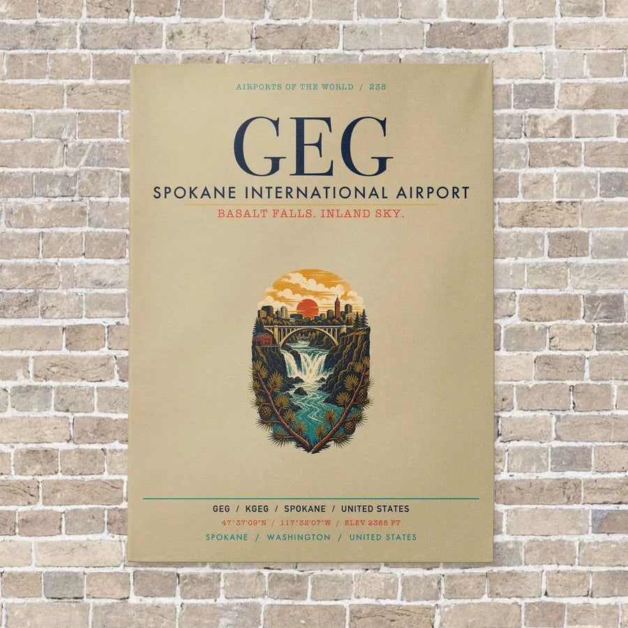 Spokane International Airport GEG vertical canvas print - no frame - beige background