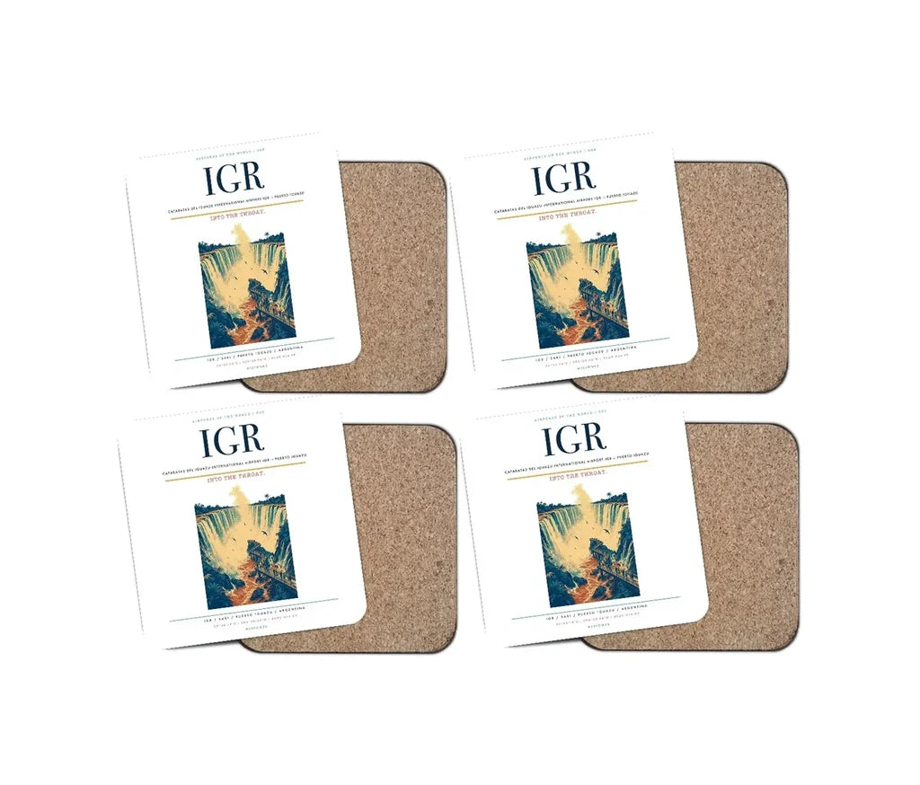 Cataratas del Iguazu International Airport (IGR) design on white 4 pieces set coaster