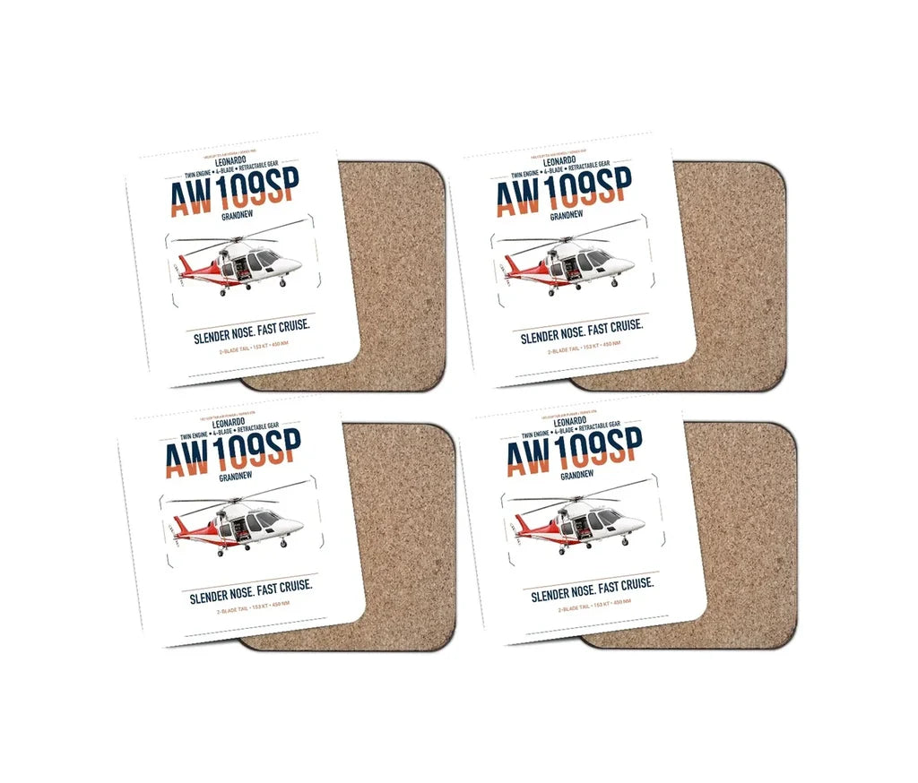 Leonardo AW109SP GrandNew design on white 4 pieces set coaster