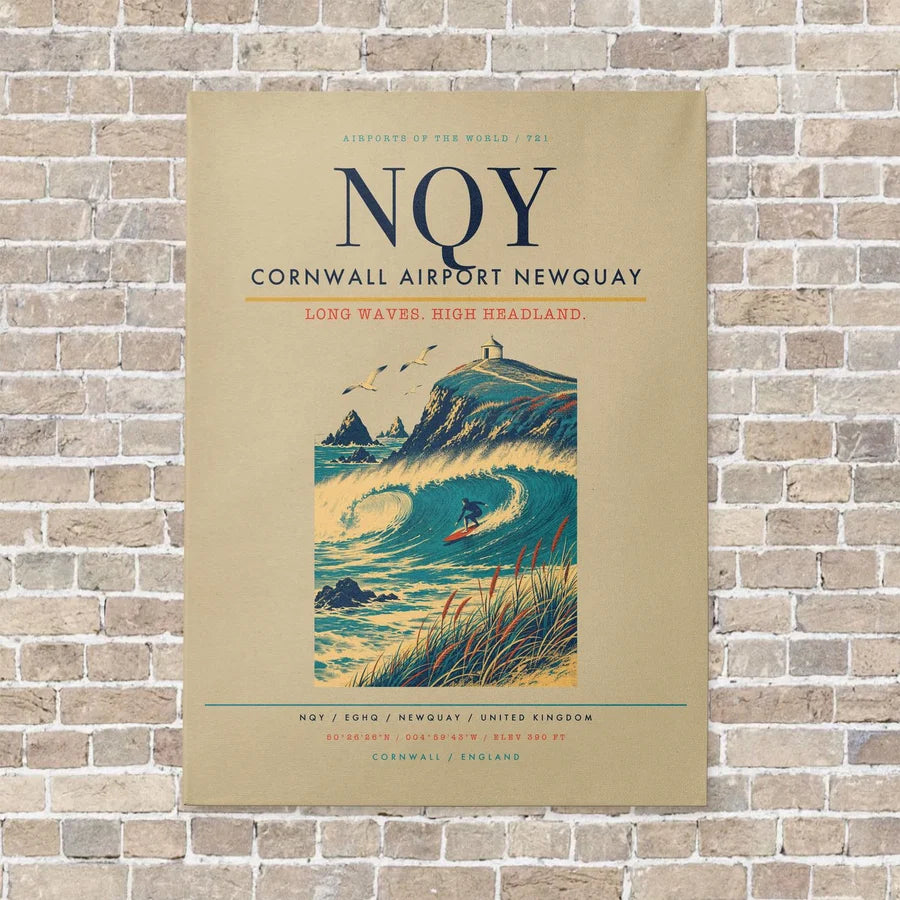 Cornwall Airport Newquay NQY vertical canvas print - no frame - beige background