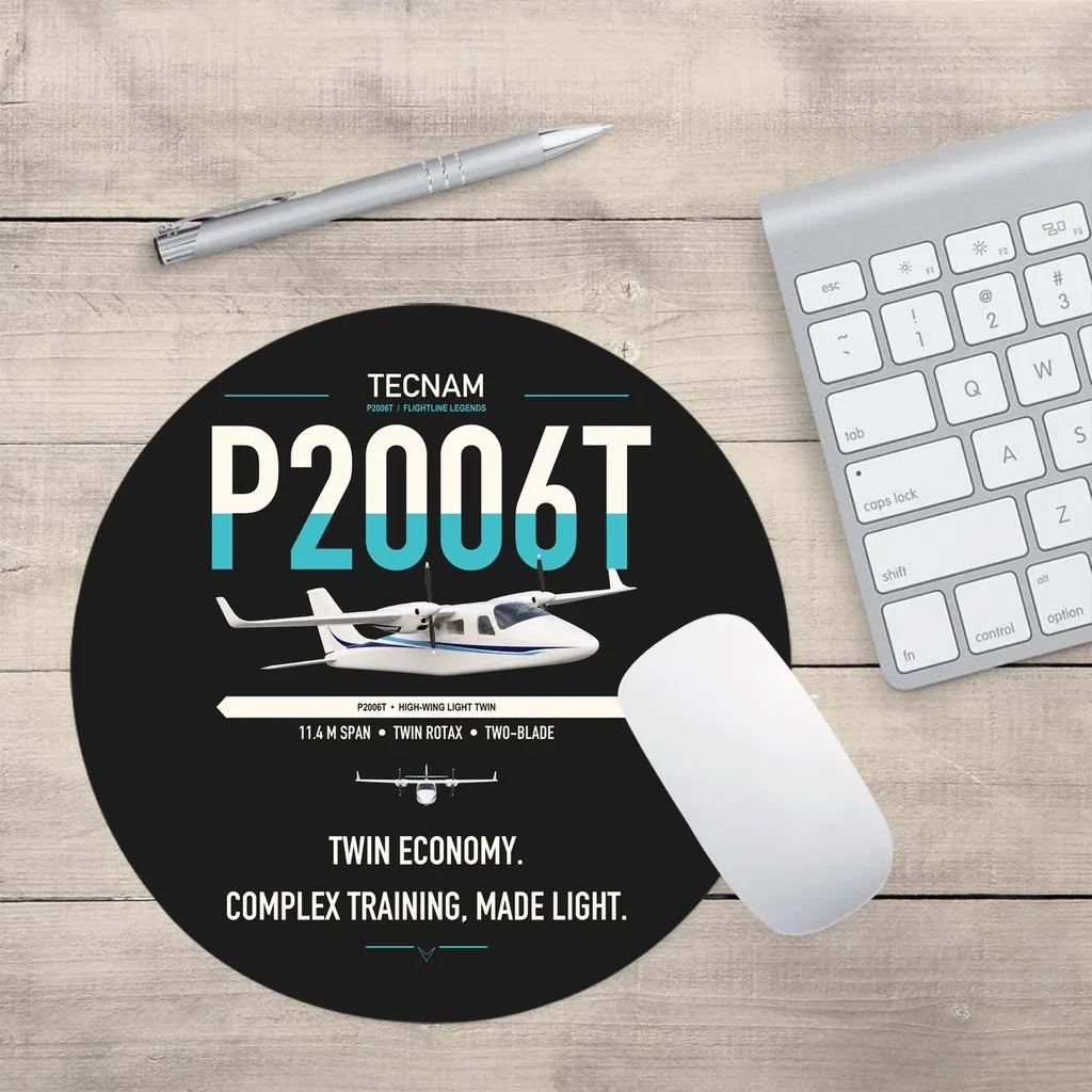 Tecnam P2006T design on black round mouse pad