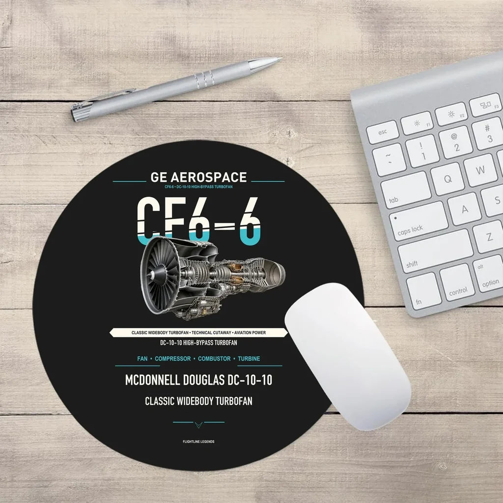 CF6-6 design on black round mouse pad
