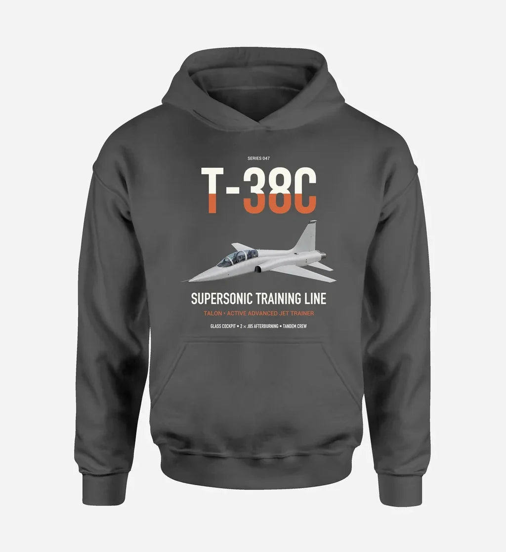 T-38C Talon design on dark gray double-side hoodie, single-side print