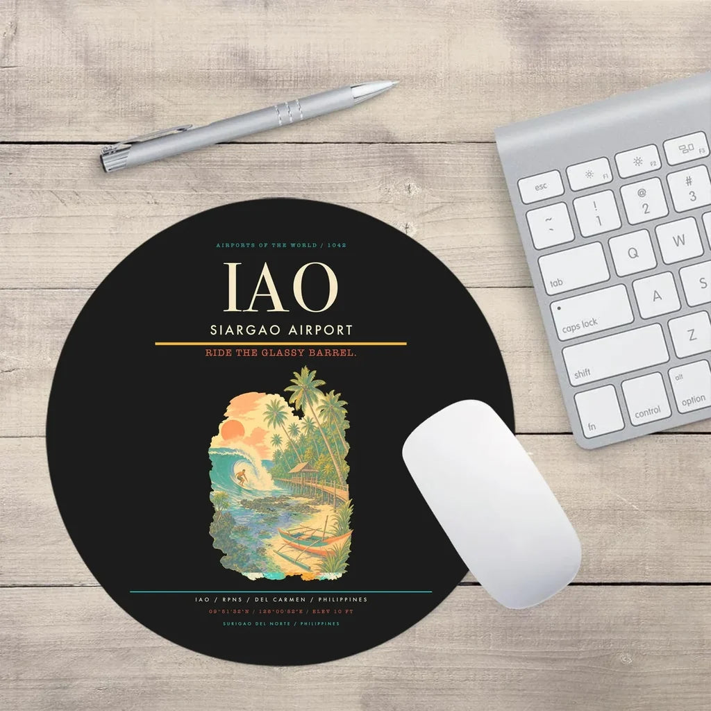Siargao Airport (IAO) design on black round mouse pad