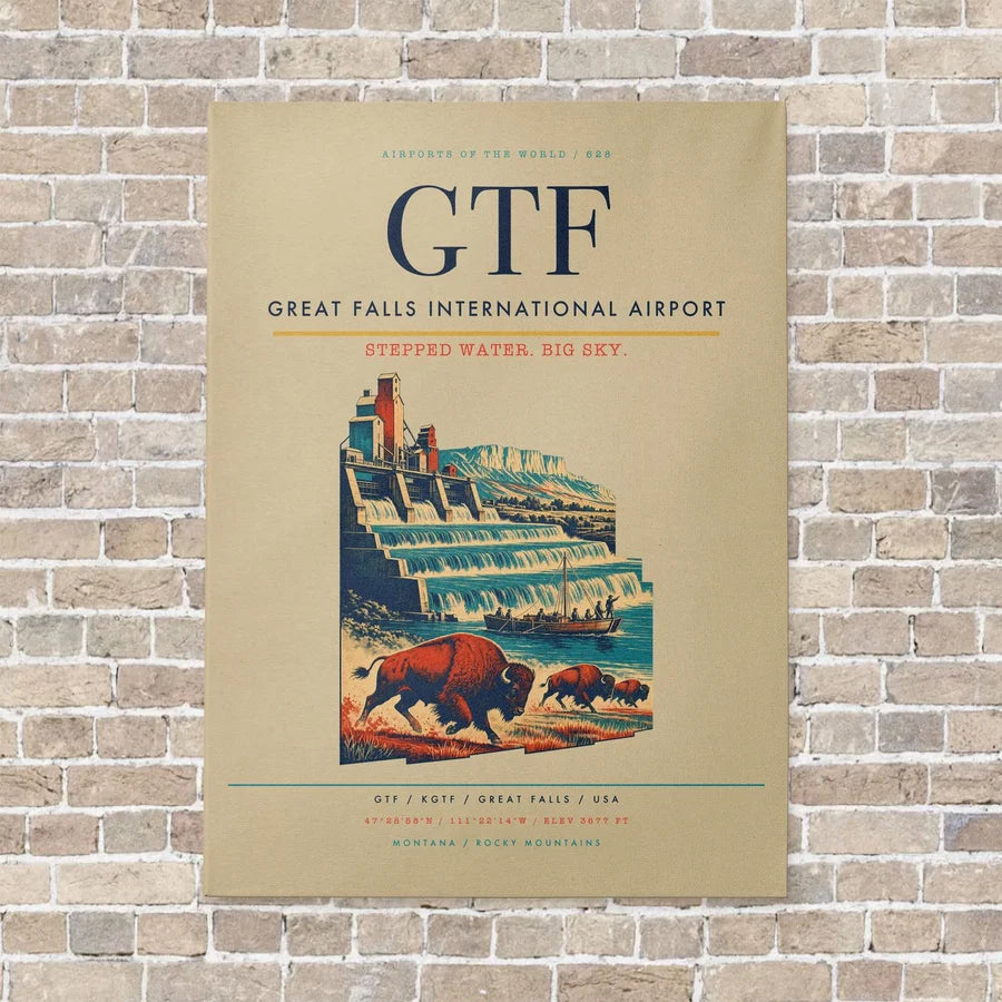 Great Falls International Airport GTF vertical canvas print - no frame - beige background