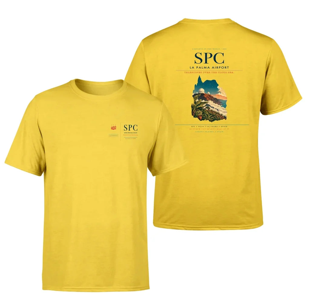 La Palma Airport (SPC) design printed on yellow double-side t-shirt
