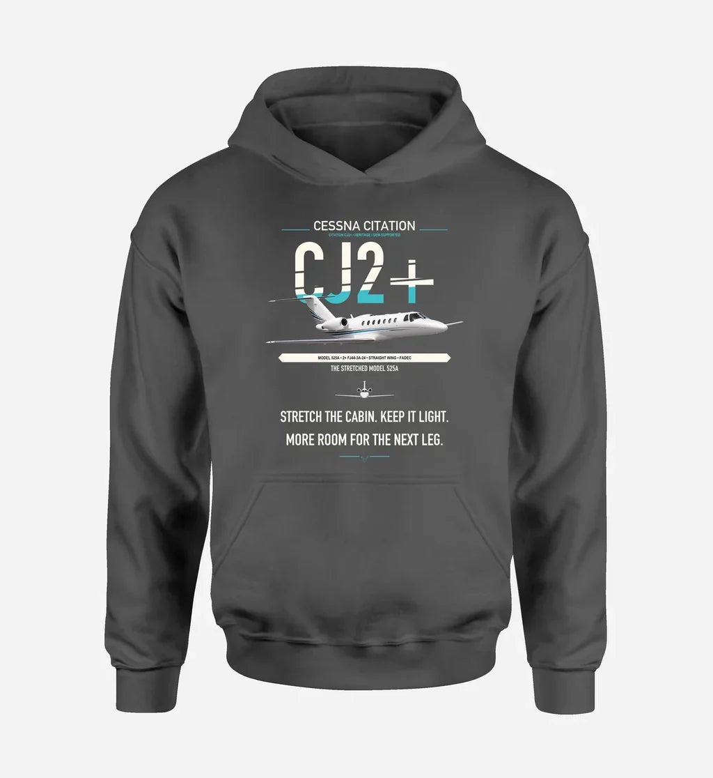 Cessna Citation CJ2+ design on dark gray double-side hoodie, single-side print