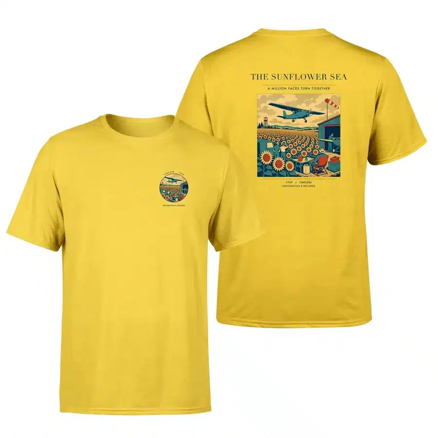VINTAGE G4391 - The Sunflower Sea - Double-Side T-Shirt design on yellow double side t shirt