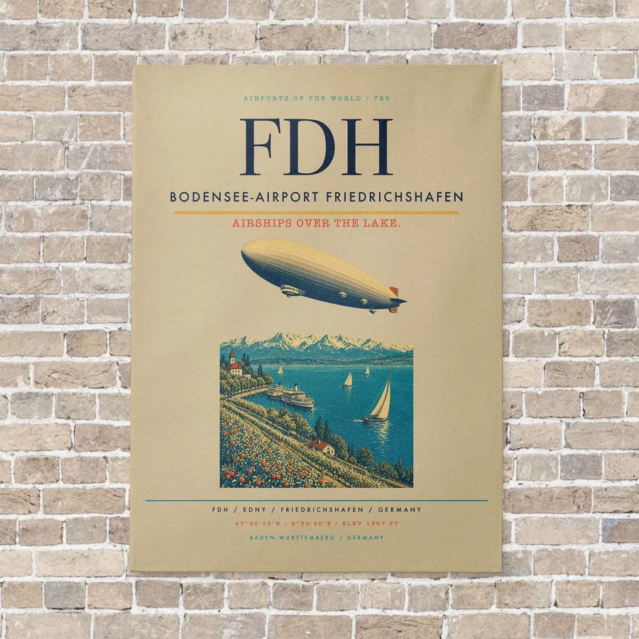 Bodensee-Airport Friedrichshafen FDH vertical canvas print - no frame - beige background