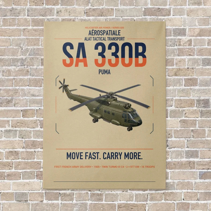 Aérospatiale SA 330B Puma vertical canvas print - no frame - beige background
