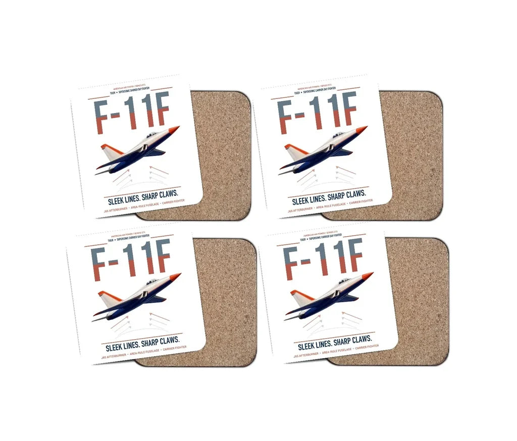 F-11F Tiger design on white 4 pieces set coaster