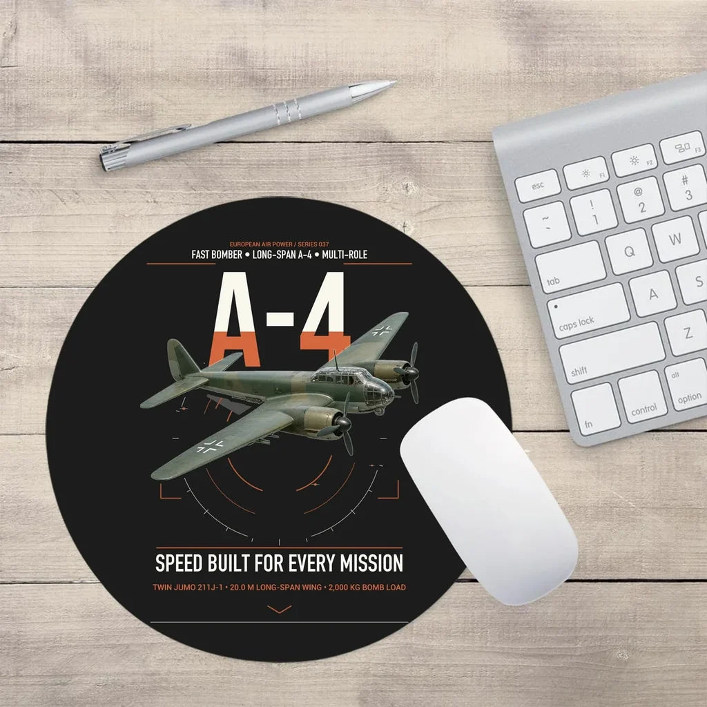 Junkers Ju 88A-4 design on black round mouse pad